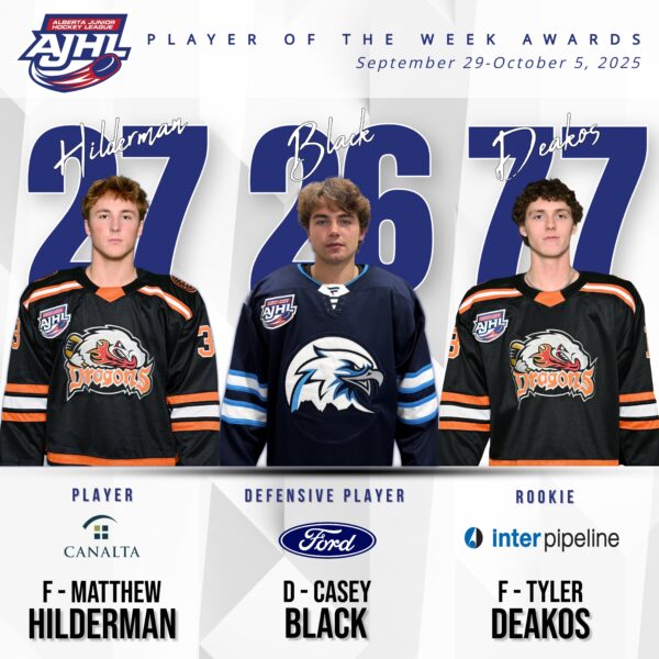 AJHL WEEKLY AWARDS FOR HILDERMAN, BLACK AND DEAKOS