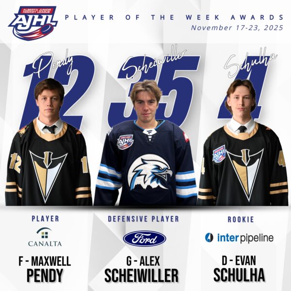 PENDY, SCHEIWILLER AND SCHULHA EARN AJHL WEEKLY AWARDS