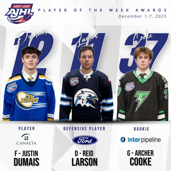 DUMAIS, LARSON AND COOKE RECEIVE AJHL WEEKLY AWARD HONOURS