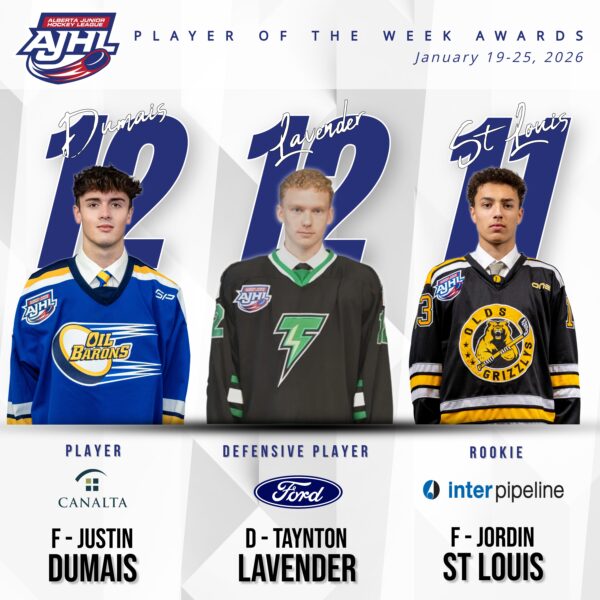 DUMAIS, LAVENDER, ST LOUIS SELECTED FOR AJHL WEEKLY AWARDS