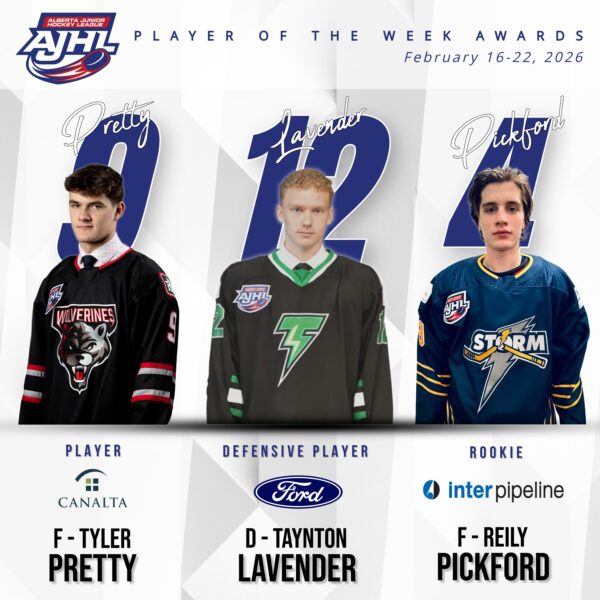 PRETTY, LAVENDER AND PICKFORD SELECTED AS AJHL WEEKLY AWARD WINNERS