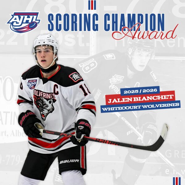 JALEN BIANCHET WINS AJHL SCORING CHAMPION AND LEADING GOAL SCORER AWARDS