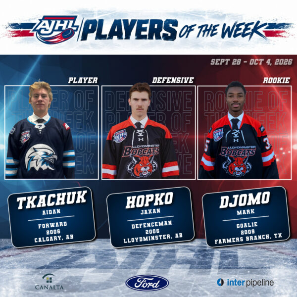 TKACHUK, HOPKO AND DJOMO SELECTED FOR AJHL WEEKLY AWARDS